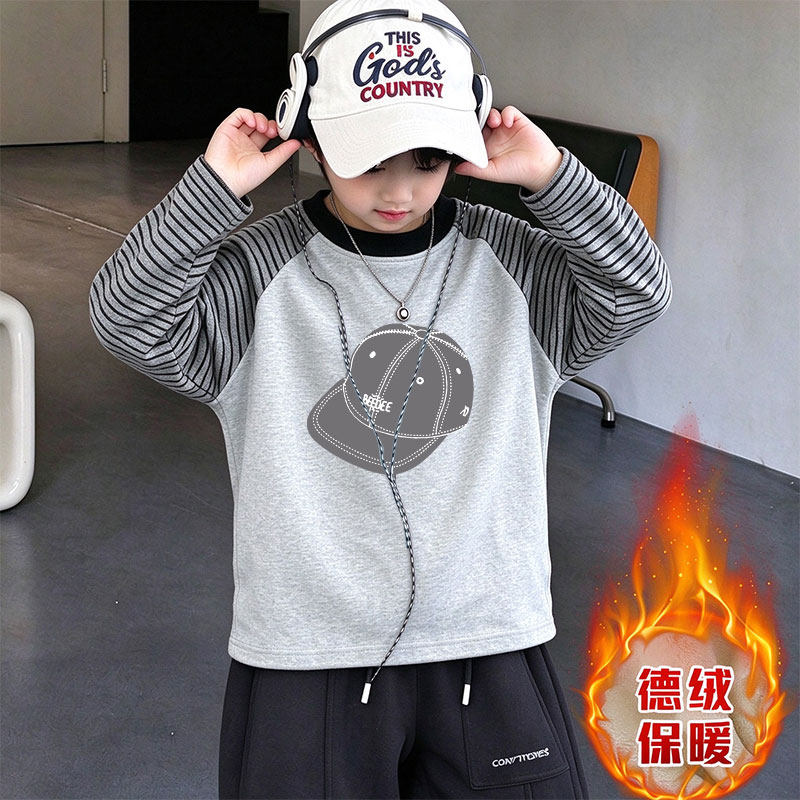 德绒秋冬季条纹宽松长袖T