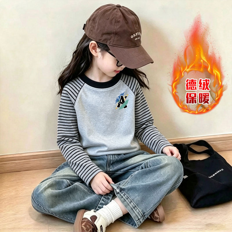 ins潮德绒长袖T恤条纹上衣