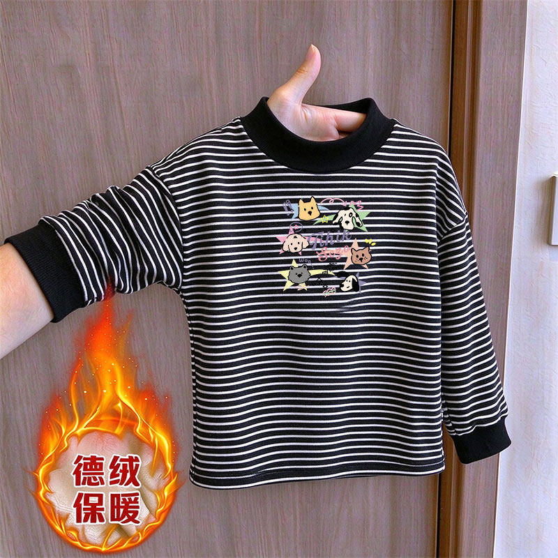 德绒秋冬男女童条纹打底衫