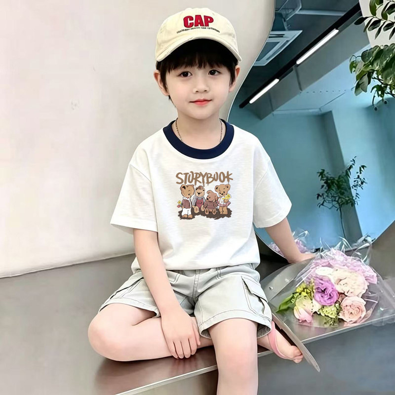 竹节棉男童夏季新款短袖圆领中大童T恤韩版童装男孩洋气时尚潮t