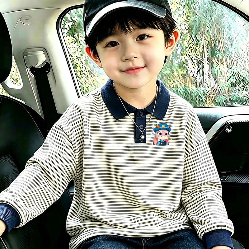 秋季新款潮流百搭男童条纹宽松中大童个性儿童装痞帅上衣长袖T恤