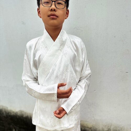 亲子汉服男女同款中衣中裤居家休闲品茶文艺套装内搭真丝手感宽松