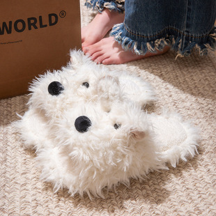 厚底毛茸茸一字可爱棉拖鞋 加绒露趾毛毛拖鞋 女空调拖2025秋冬新款