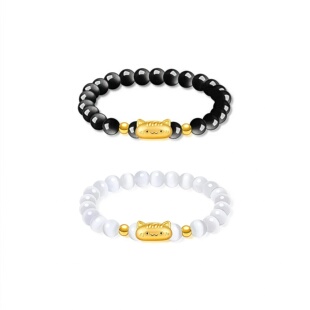 足银999镀金中国风情侣款纯银法棍猫DIY手工编织手链送女友礼物