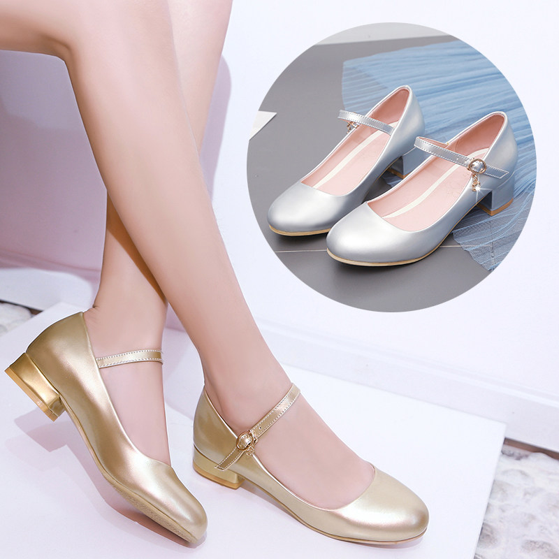 女童皮鞋银色公主水晶鞋女孩走秀礼服鞋中大童演出单鞋儿童高跟鞋