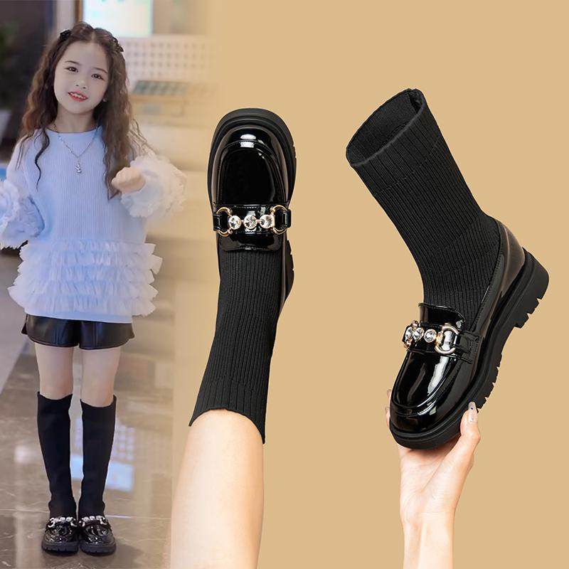 女童靴子儿童马丁短靴2025秋冬新款公主皮鞋加绒袜靴中大童长筒靴