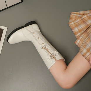 女童靴子2025冬季新款公主靴女孩不过膝靴中大童皮靴加绒儿童棉鞋