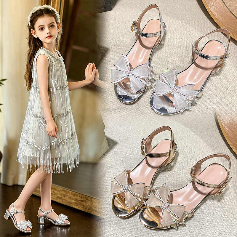 女童凉鞋公主鞋2026夏季款小女孩软底儿童高跟鞋中大童演出水晶鞋