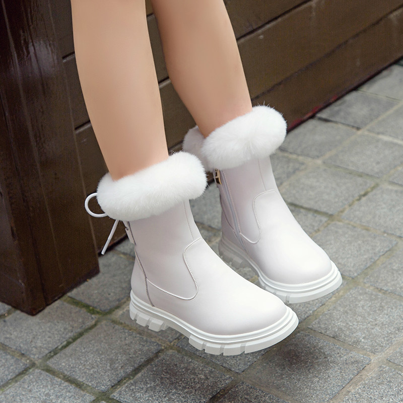 女童加绒雪地靴棉鞋2025冬季靴子公主白色皮靴小女孩保暖防水短靴