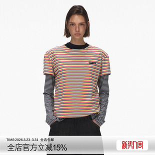 上衣撞色条纹t恤两件套 设计感春季 ECHOADE叠穿经典 小圆领长短袖