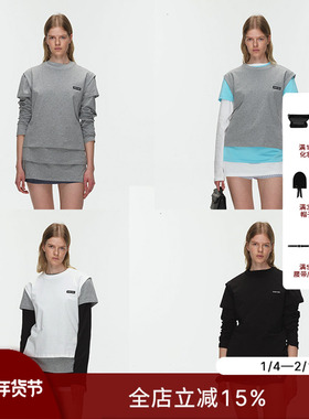 ECHOADE轻松俏皮随意叠穿LOGO点缀精致柔软利落正肩圆领三件套T恤