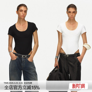 ECHOADE时髦精B入甄选柔软舒适螺纹双领口水滴U领设计修身 连体T恤