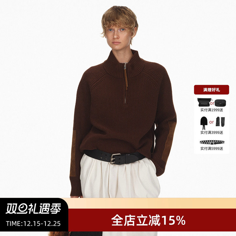 ECHOADE立领半拉链绵羊毛针织衫