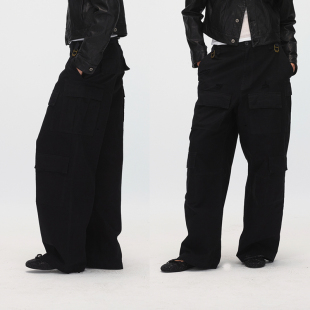 休闲长裤 裤 甄选100%棉水洗做旧破坏工艺阔腿工装 ECHOADE时髦酷感