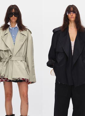 ECHOADE时髦重工自带垂坠感大翻领下摆毛边设计宽松版型风衣外套