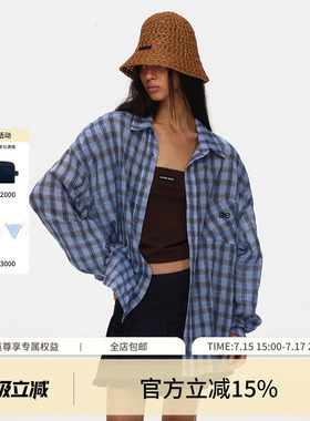 ECHOADE 轻薄空气感 宽松廓形夏日清凉防晒肌理格纹长袖衬衫