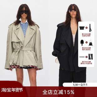 ECHOADE时髦重工自带垂坠感大翻领下摆毛边设计宽松版型风衣外套