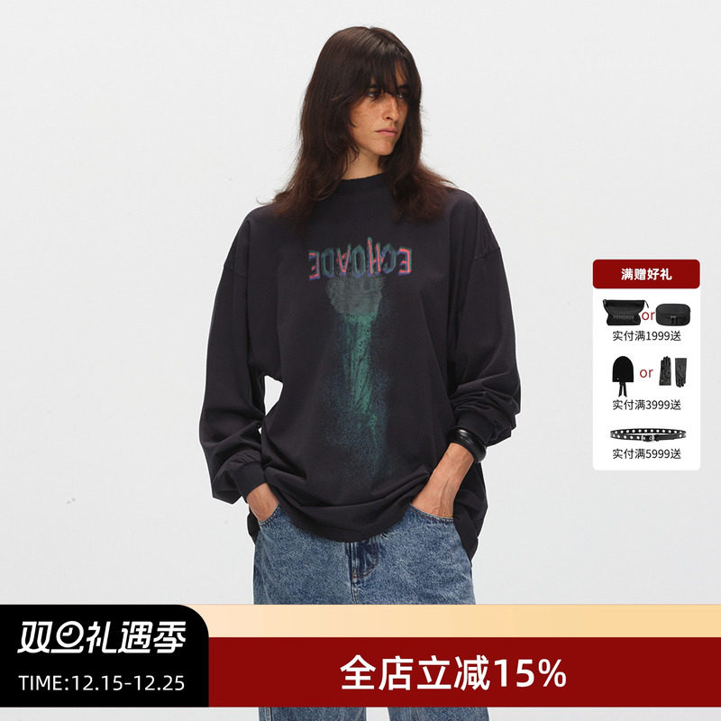 ECHOADE印花水洗工艺廓形长袖T恤