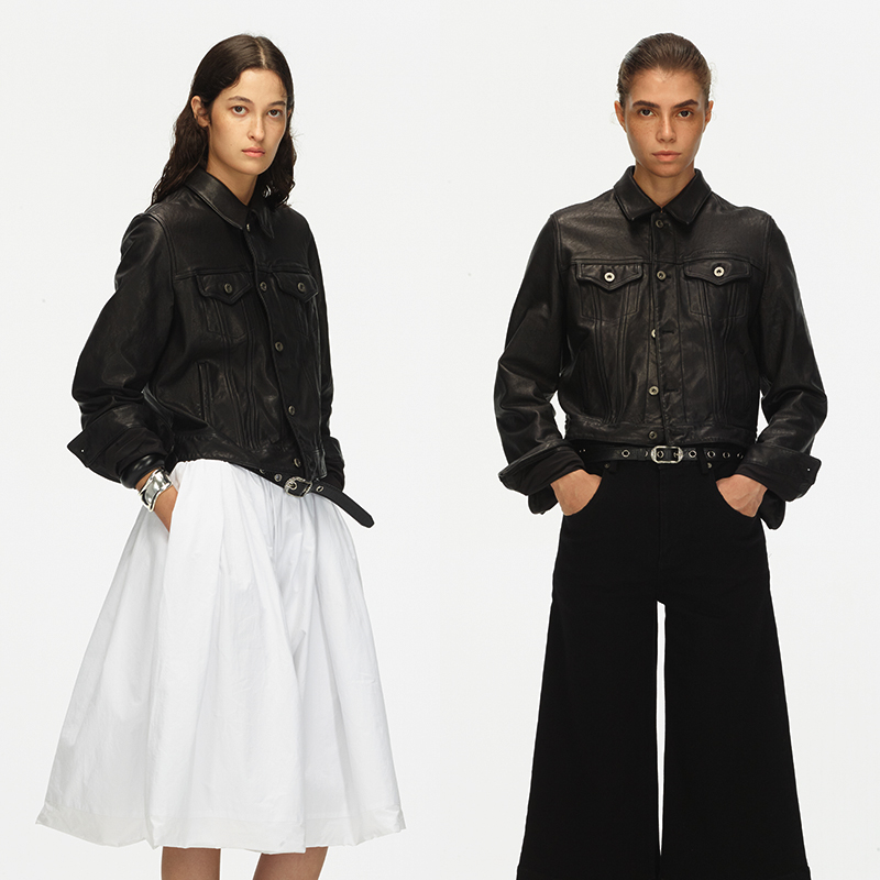 ECHOADE喷蜡衬衫领皮夹克外套