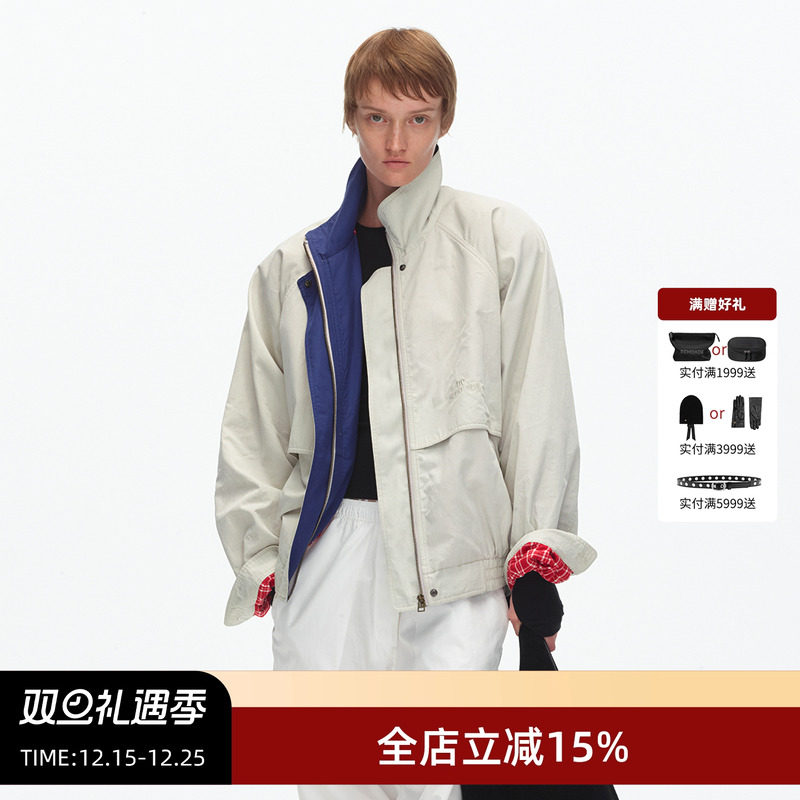 ECHOADE斜纹撞色立领短款夹克