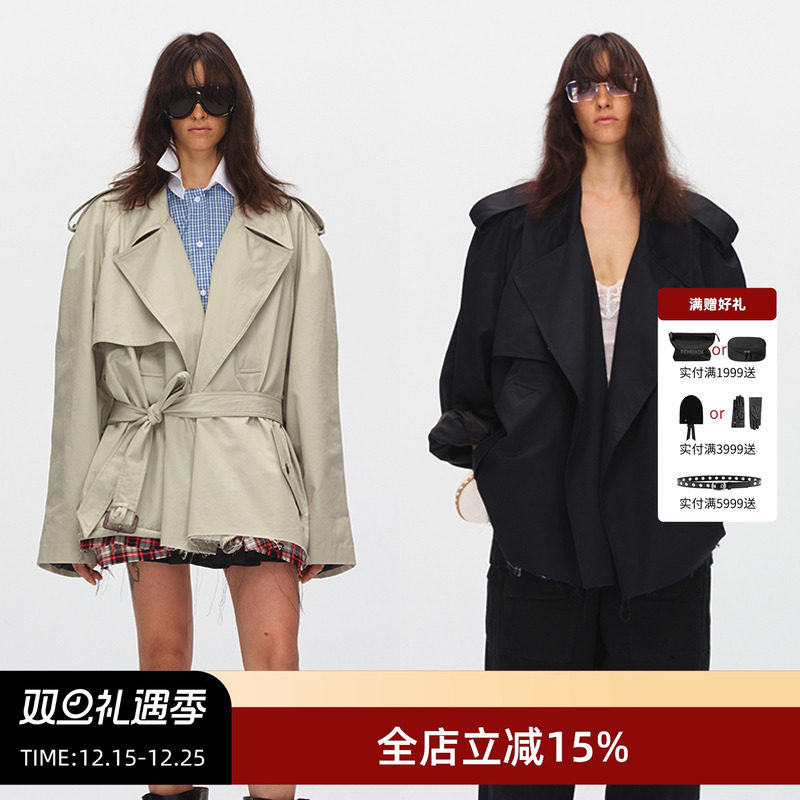 ECHOADE大翻领下摆毛边设计风衣