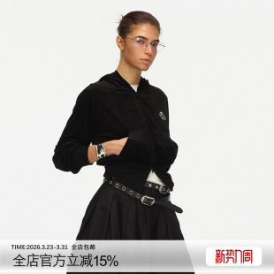 ECHOADE精选光泽三醋酸黑丝绒 双开拉链连帽卫衣 利落正肩设计修身