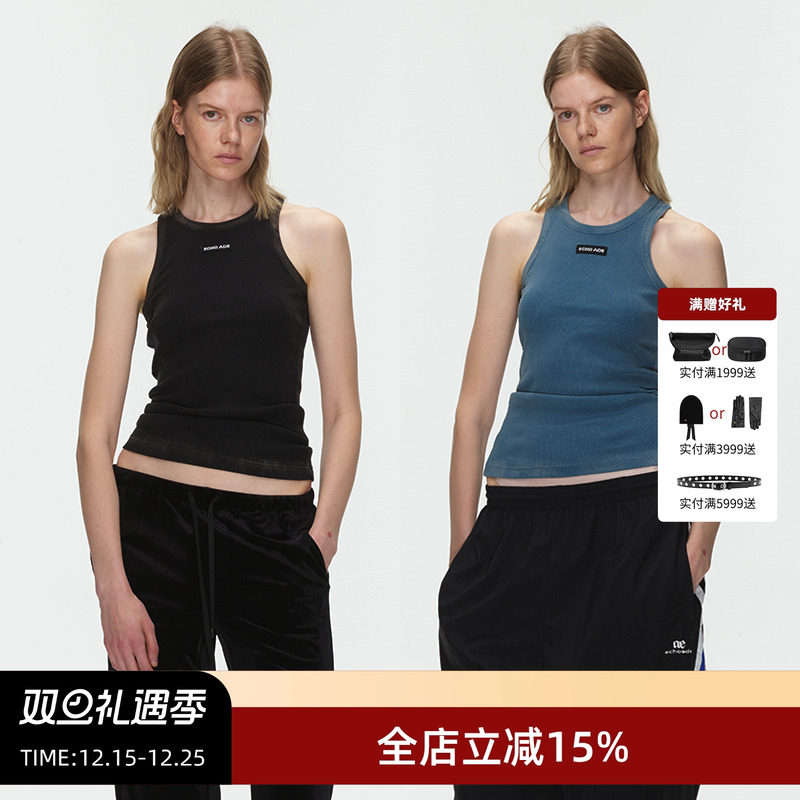 ECHOADE做旧水洗圆领工字背心