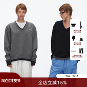 ECHOADE甄选100%美丽诺羊毛双色双织高密撞色嵌花精致V领针织毛衣