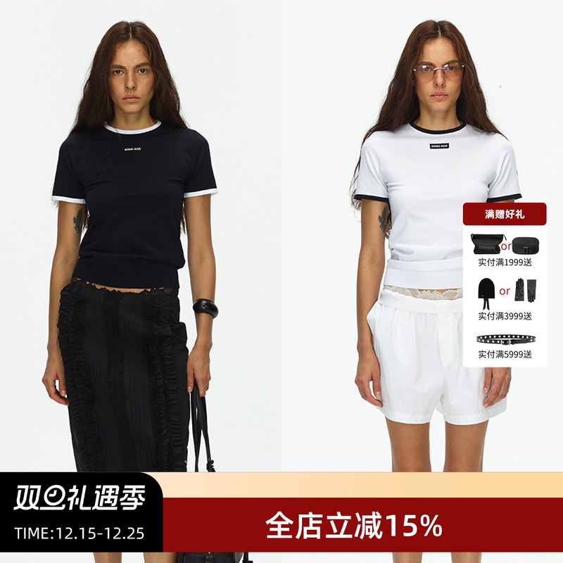 ECHOADE撞色针织修身圆领短袖