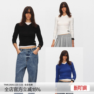 长袖 ECHOADE经典 小V领设计l修身 天丝羊毛混纺柔软舒适 T恤 时髦