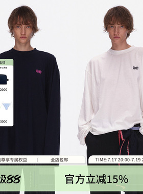 ECHOADE轻薄软糯 慵懒松弛撞色logo刺绣水洗破洞长袖T恤