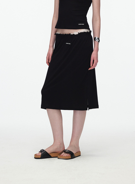 ECHOADE甄选特殊微透100%棉 木耳边弹力腰头褶皱直身版型半身裙