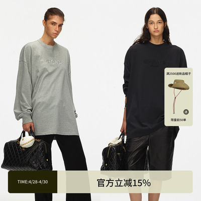 ECHOADE小圆领大廓形刺绣长袖T恤