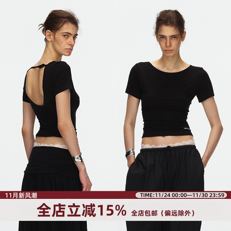 ECHOADE露背设计收腰短袖T恤