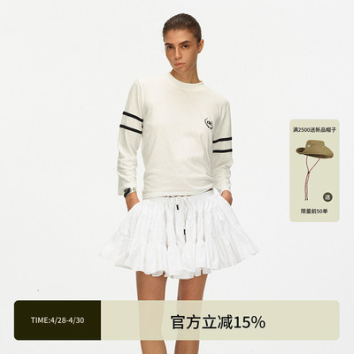 ECHOADE撞色拼接印花九分袖T恤