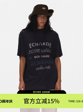 ECHOADE甄选长绒棉轻薄不闷热小圆领短袖不规则设计印花T恤