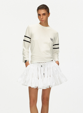 ECHOADE精选轻盈舒适 直筒版型撞色拼接Logo印花微透九分袖T恤