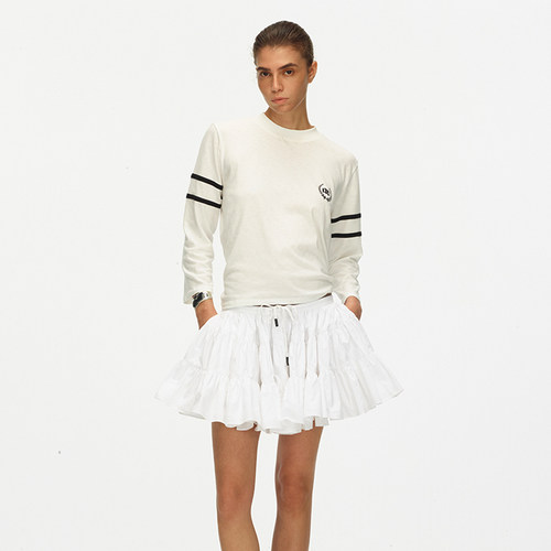 ECHOADE撞色拼接印花九分袖T恤