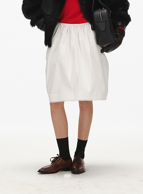 ECHOADE丰盈阔量 轻松俏皮时髦下摆花边点缀无束感渐阔褶皱半身裙