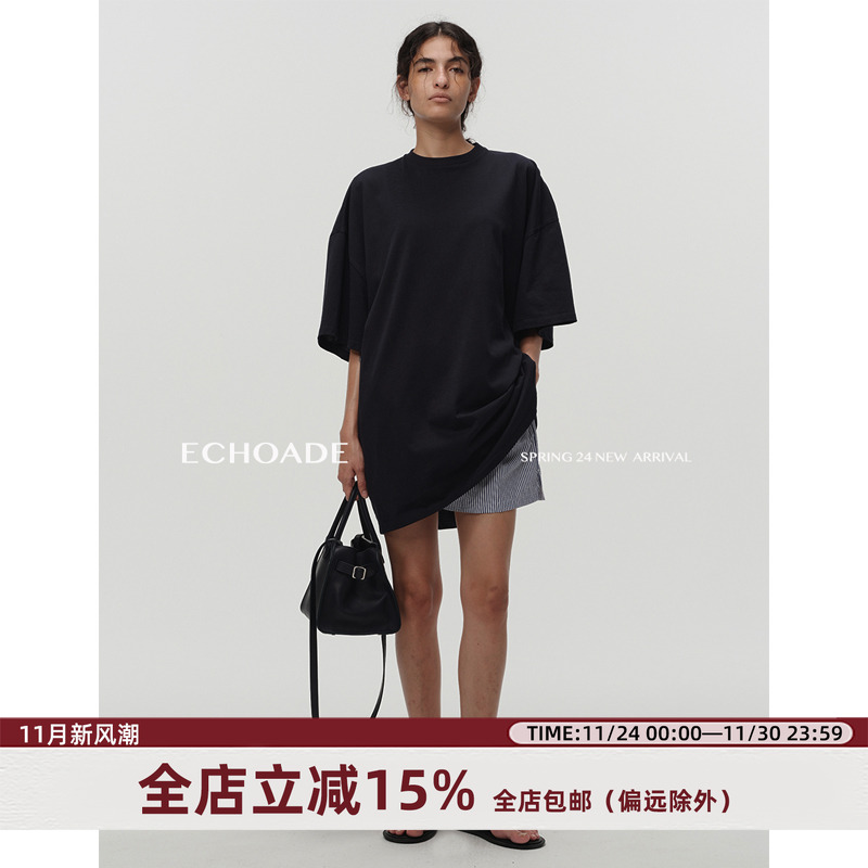 ECHOADE小圆领大廓形T恤连衣裙