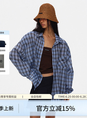 ECHOADE 轻薄空气感 宽松廓形夏日清凉防晒肌理格纹长袖衬衫