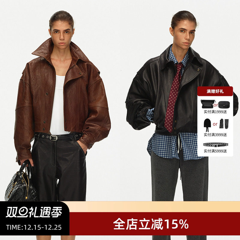 ECHOADE做旧皮衣夹克外套