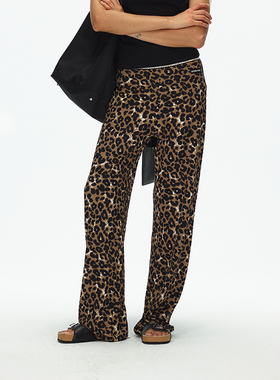 ECHOADE凉爽亲肤_时髦低腰设计 脚口花边点缀垂坠感豹纹直筒长裤