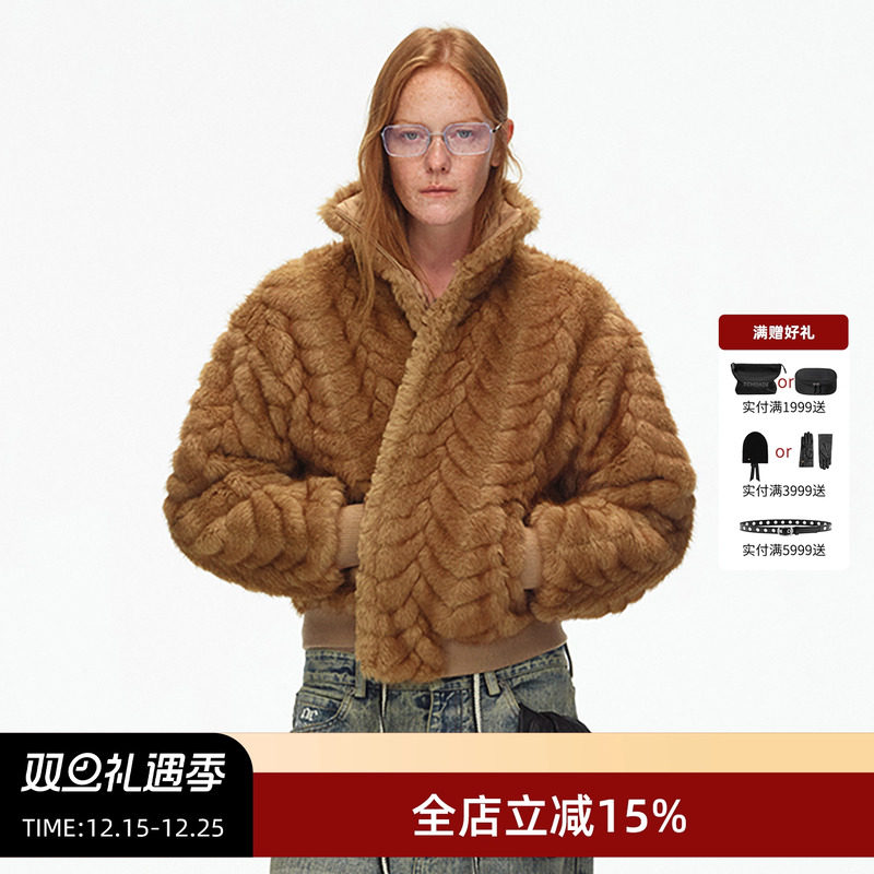 ECHOADE立领短款环保皮草夹克