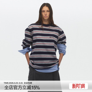 上衣 T恤女设计感早春新款 ECHOADE百搭宽松经典 圆领慵懒条纹长袖