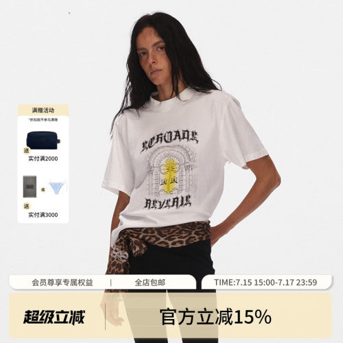 ECHOADE 经典美式街头氛围短袖哥特印花T恤透气亲肤圆领上衣