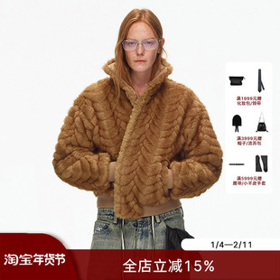 ECHOADE张弛有度 轻盈无束缚感立领设计短款环保皮草夹克外套