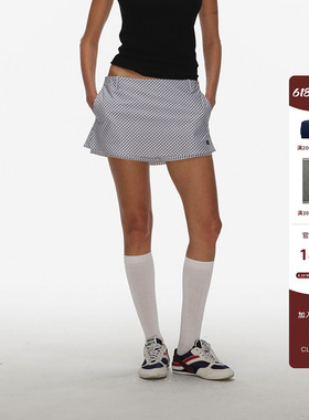 ECHOADE时髦低腰Stripe Mini Pantskirt 超短裙A字型刺绣mini裙裤