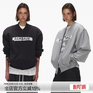 ECHOADE宽松版 卫衣拉链夹克外套 胶带印花棒球服上衣早春精致长袖