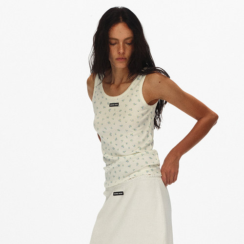 ECHOADE叠穿造型 蕾丝花边设计罗纹织碎花背心